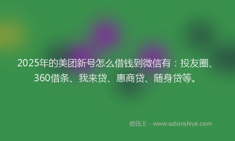 2025年的美团新号怎么借钱到微信有：投友圈、360借条、我来贷、惠商贷、随身贷等。