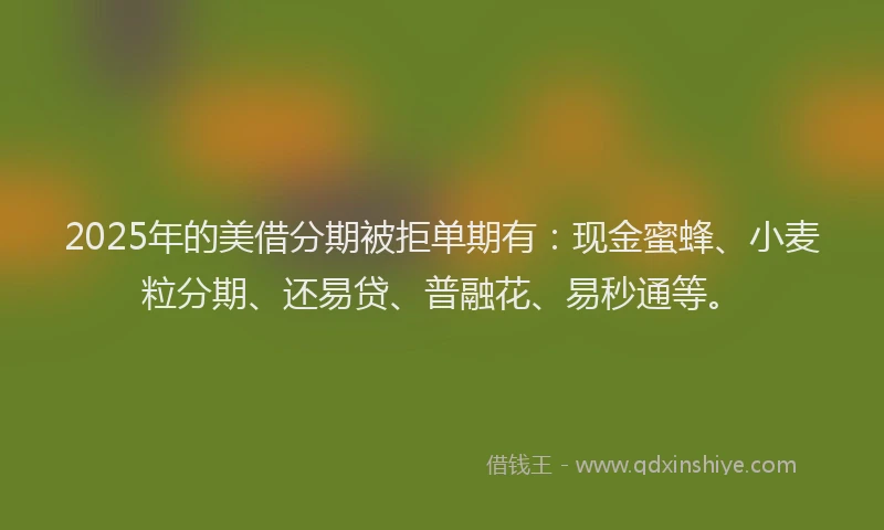 2025年的美借分期被拒单期有：现金蜜蜂、小麦粒分期、还易贷、普融花、易秒通等。