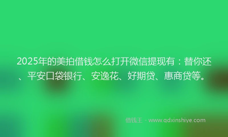 2025年的美拍借钱怎么打开微信提现有：替你还、平安口袋银行、安逸花、好期贷、惠商贷等。