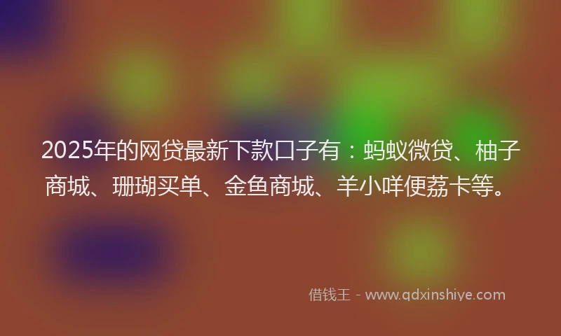 2025年的网贷最新下款口子有：蚂蚁微贷、柚子商城、珊瑚买单、金鱼商城、羊小咩便荔卡等。