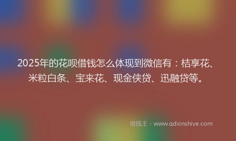 2025年的花呗借钱怎么体现到微信有：桔享花、米粒白条、宝来花、现金侠贷、迅融贷等。