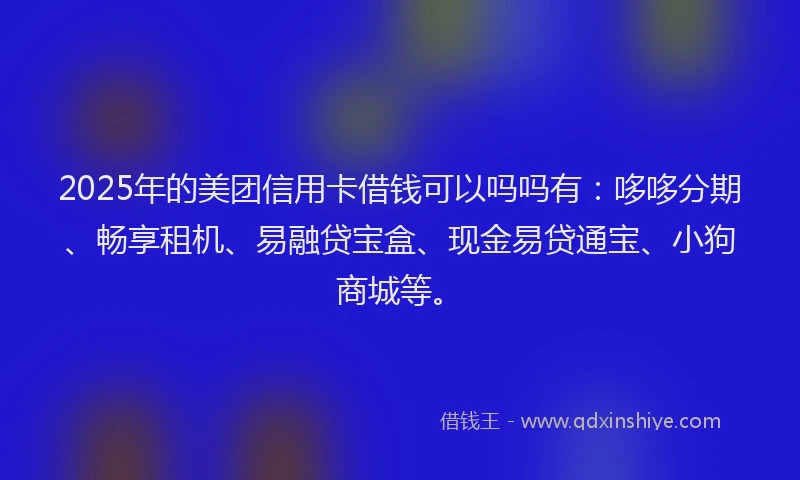 2025年的美团信用卡借钱可以吗吗有：哆哆分期、畅享租机、易融贷宝盒、现金易贷通宝、小狗商城等。