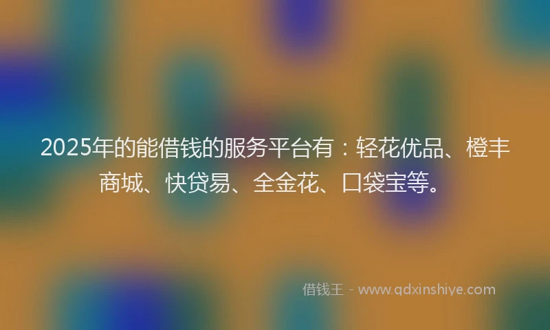2025年的能借钱的服务平台有：轻花优品、橙丰商城、快贷易、全金花、口袋宝等。
