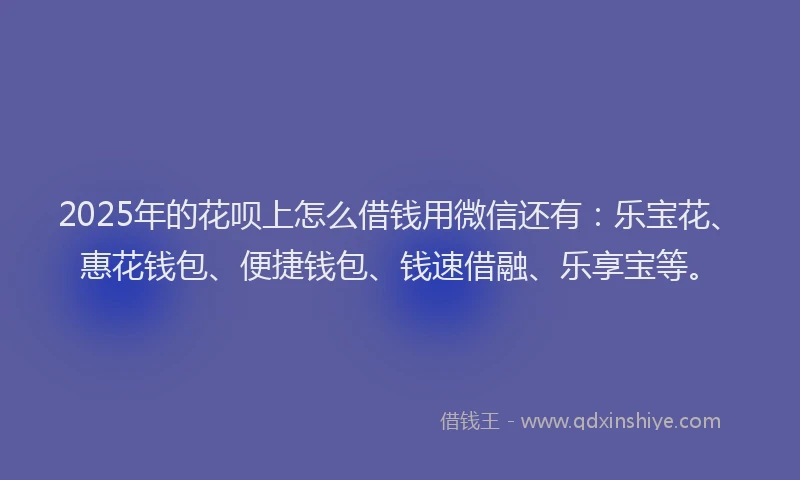 2025年的花呗上怎么借钱用微信还有：乐宝花、惠花钱包、便捷钱包、钱速借融、乐享宝等。