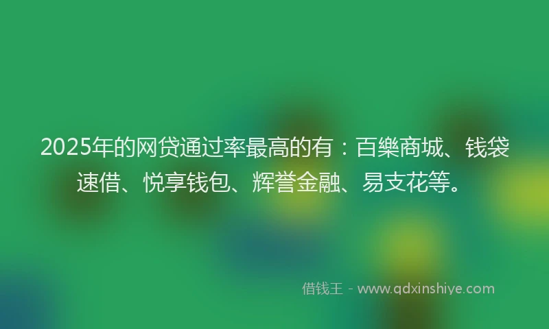 2025年的网贷通过率最高的有：百樂商城、钱袋速借、悦享钱包、辉誉金融、易支花等。
