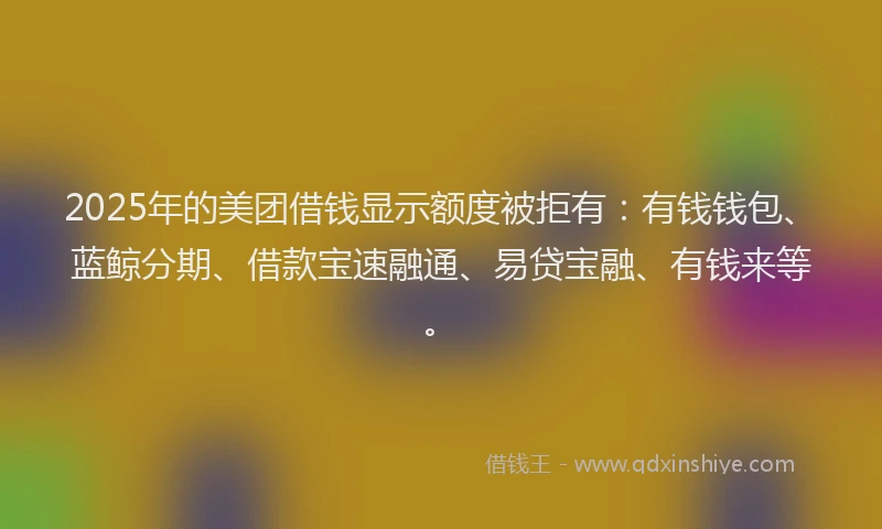2025年的美团借钱显示额度被拒有：有钱钱包、蓝鲸分期、借款宝速融通、易贷宝融、有钱来等。