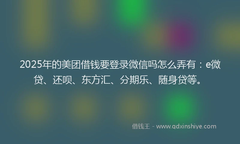 2025年的美团借钱要登录微信吗怎么弄有：e微贷、还呗、东方汇、分期乐、随身贷等。