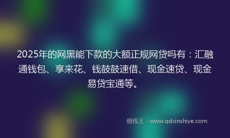 2025年的网黑能下款的大额正规网贷吗有：汇融通钱包、享来花、钱鼓鼓速借、现金速贷、现金易贷宝通等。