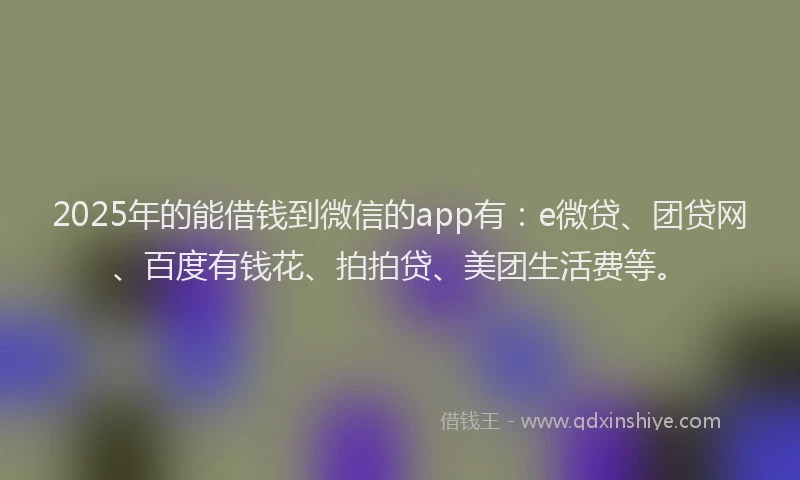 2025年的能借钱到微信的app有：e微贷、团贷网、百度有钱花、拍拍贷、美团生活费等。