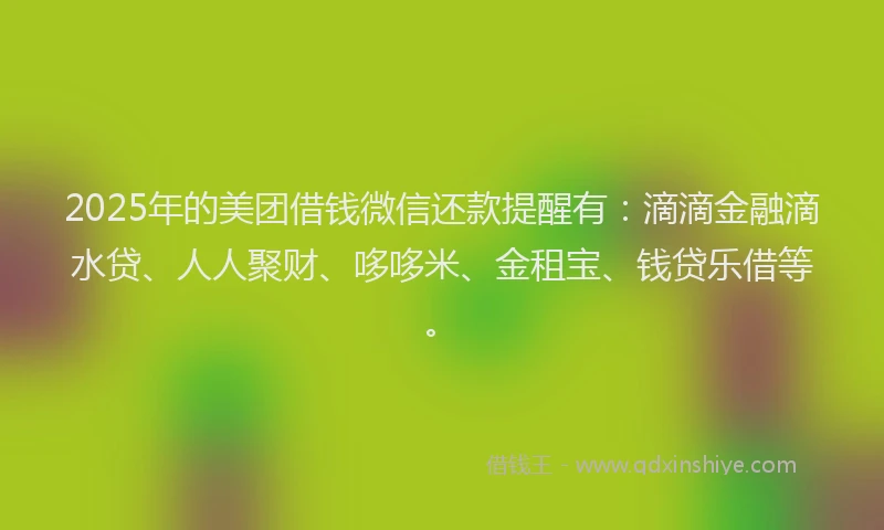 2025年的美团借钱微信还款提醒有：滴滴金融滴水贷、人人聚财、哆哆米、金租宝、钱贷乐借等。
