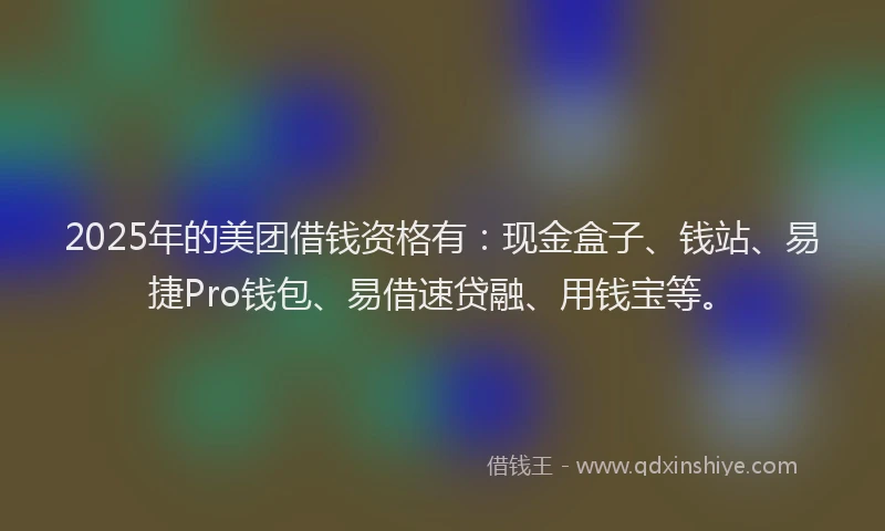 2025年的美团借钱资格有：现金盒子、钱站、易捷Pro钱包、易借速贷融、用钱宝等。