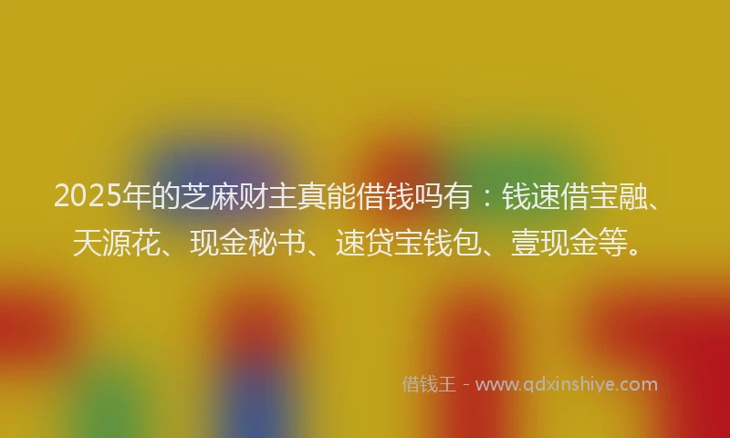 2025年的芝麻财主真能借钱吗有：钱速借宝融、天源花、现金秘书、速贷宝钱包、壹现金等。