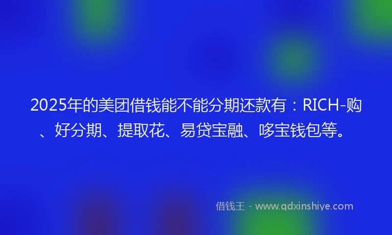 2025年的美团借钱能不能分期还款有：RICH-购、好分期、提取花、易贷宝融、哆宝钱包等。