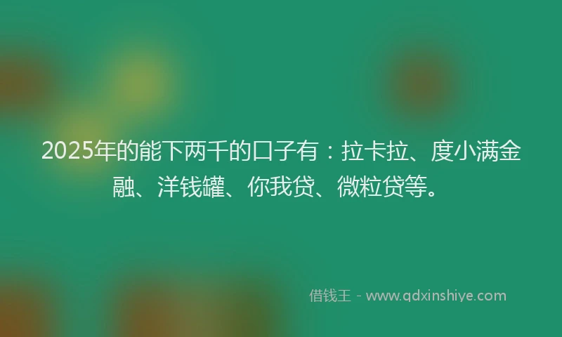 2025年的能下两千的口子有：拉卡拉、度小满金融、洋钱罐、你我贷、微粒贷等。