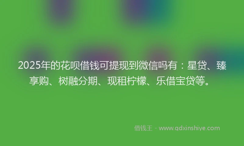 2025年的花呗借钱可提现到微信吗有：星贷、臻享购、树融分期、现租柠檬、乐借宝贷等。