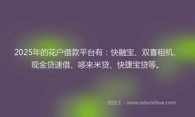 2025年的花户借款平台有：快融宝、双喜租机、现金贷速借、哆来米贷、快捷宝贷等。
