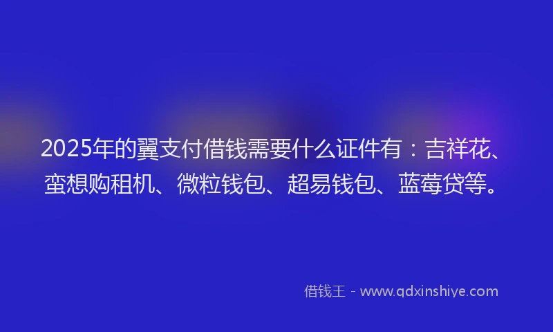 2025年的翼支付借钱需要什么证件有：吉祥花、蛮想购租机、微粒钱包、超易钱包、蓝莓贷等。
