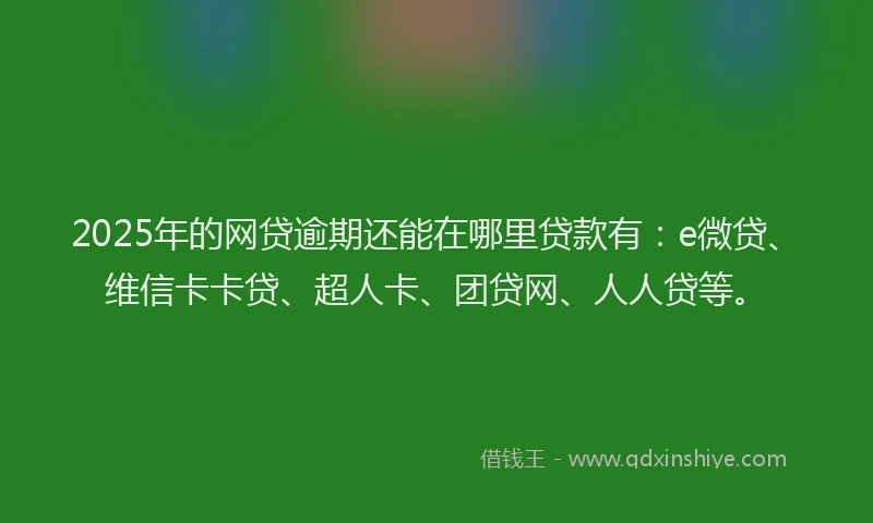 2025年的网贷逾期还能在哪里贷款有：e微贷、维信卡卡贷、超人卡、团贷网、人人贷等。
