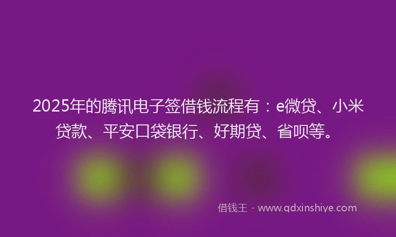 2025年的腾讯电子签借钱流程有：e微贷、小米贷款、平安口袋银行、好期贷、省呗等。