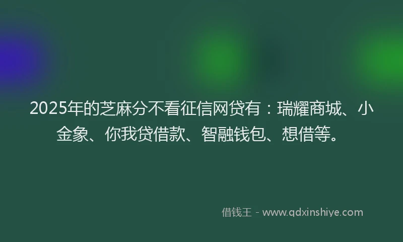 2025年的芝麻分不看征信网贷有：瑞耀商城、小金象、你我贷借款、智融钱包、想借等。