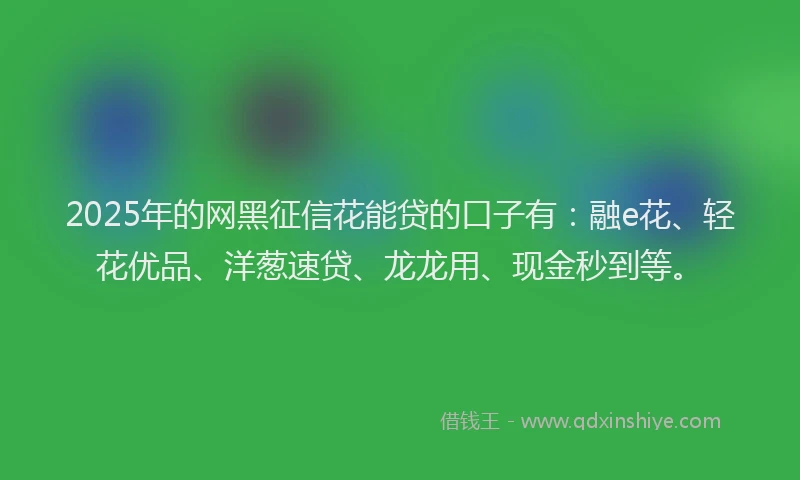 2025年的网黑征信花能贷的口子有：融e花、轻花优品、洋葱速贷、龙龙用、现金秒到等。