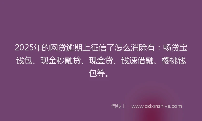 2025年的网贷逾期上征信了怎么消除有：畅贷宝钱包、现金秒融贷、现金贷、钱速借融、樱桃钱包等。