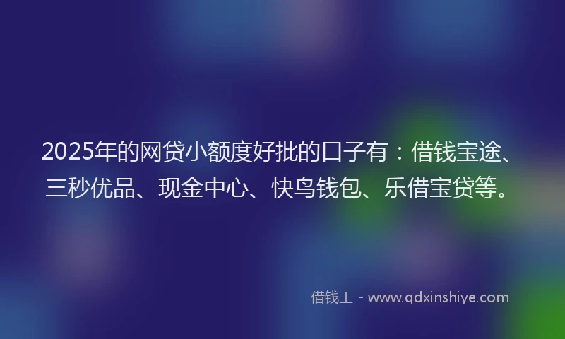 2025年的网贷小额度好批的口子有：借钱宝途、三秒优品、现金中心、快鸟钱包、乐借宝贷等。