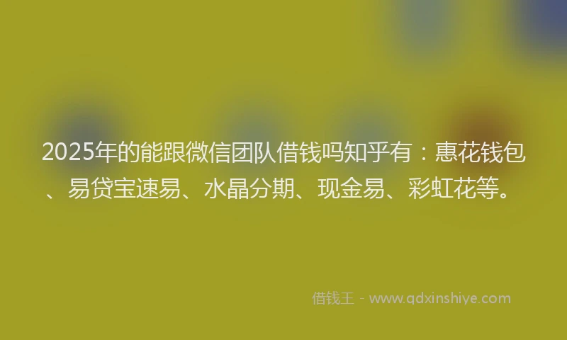 2025年的能跟微信团队借钱吗知乎有：惠花钱包、易贷宝速易、水晶分期、现金易、彩虹花等。
