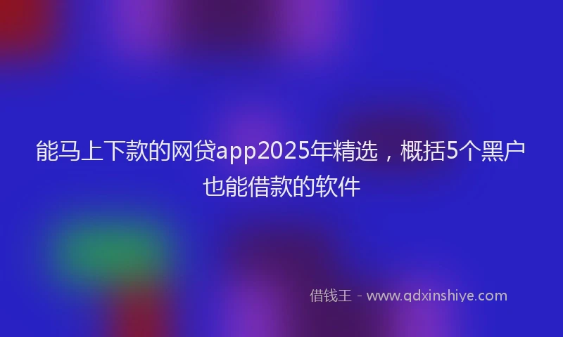 能马上下款的网贷app2025年精选，概括5个黑户也能借款的软件