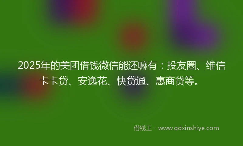 2025年的美团借钱微信能还嘛有：投友圈、维信卡卡贷、安逸花、快贷通、惠商贷等。