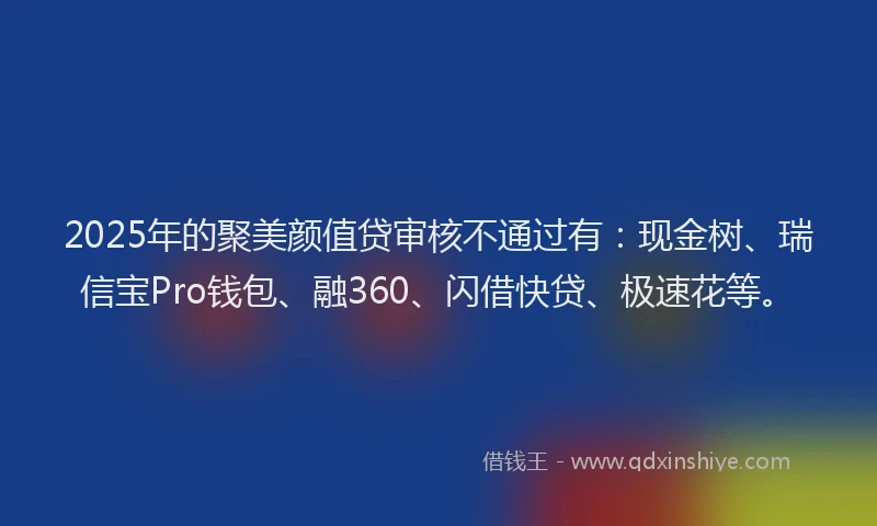 2025年的聚美颜值贷审核不通过有：现金树、瑞信宝Pro钱包、融360、闪借快贷、极速花等。