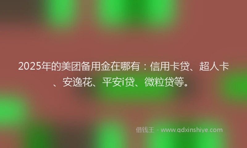2025年的美团备用金在哪有：信用卡贷、超人卡、安逸花、平安i贷、微粒贷等。