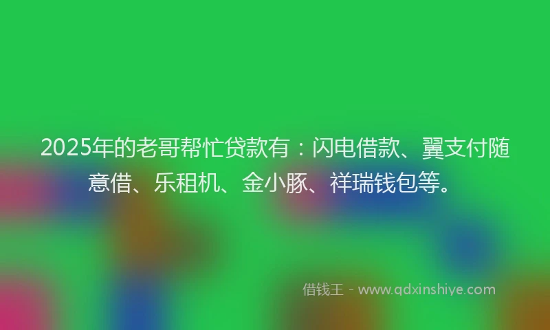 2025年的老哥帮忙贷款有：闪电借款、翼支付随意借、乐租机、金小豚、祥瑞钱包等。