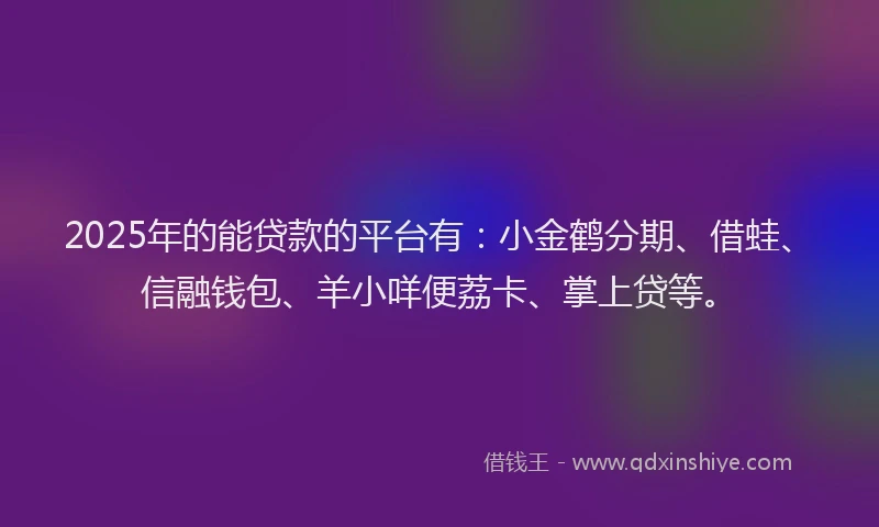 2025年的能贷款的平台有：小金鹤分期、借蛙、信融钱包、羊小咩便荔卡、掌上贷等。