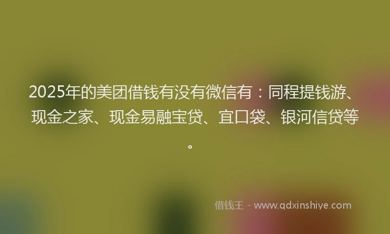 2025年的美团借钱有没有微信有：同程提钱游、现金之家、现金易融宝贷、宜口袋、银河信贷等。