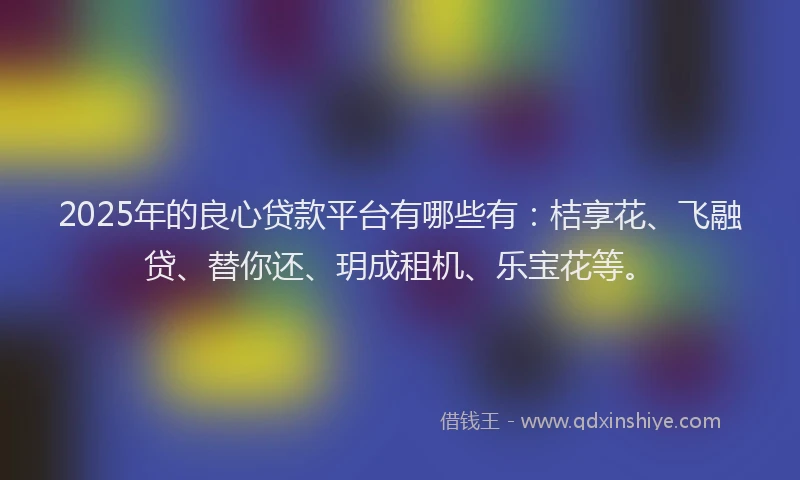 2025年的良心贷款平台有哪些有：桔享花、飞融贷、替你还、玥成租机、乐宝花等。