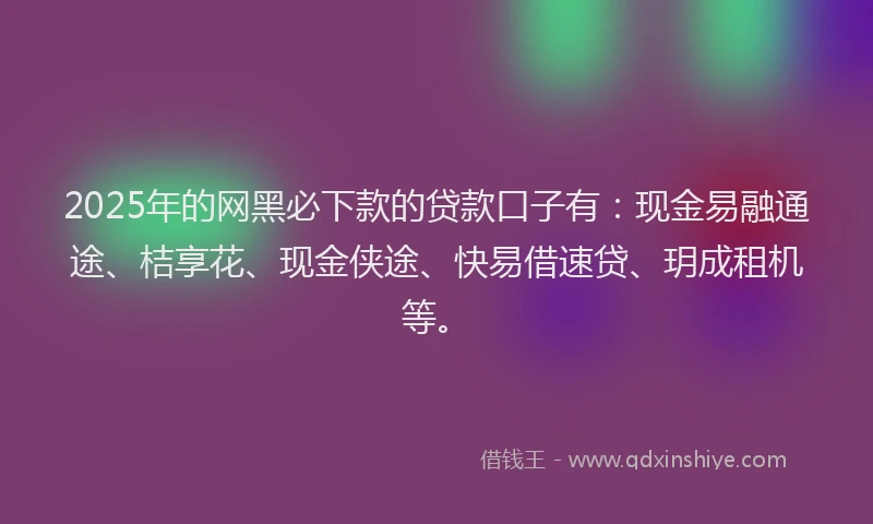 2025年的网黑必下款的贷款口子有：现金易融通途、桔享花、现金侠途、快易借速贷、玥成租机等。