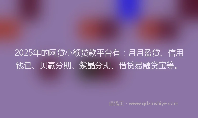 2025年的网贷小额贷款平台有：月月盈贷、信用钱包、贝赢分期、紫晶分期、借贷易融贷宝等。