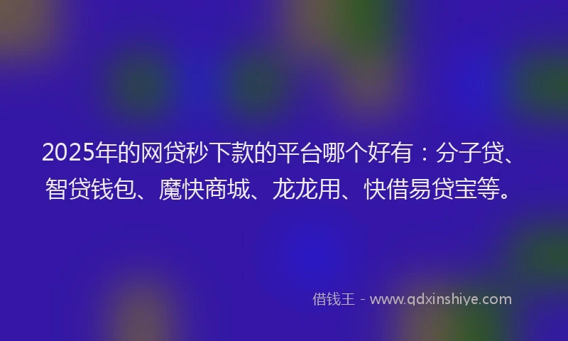 2025年的网贷秒下款的平台哪个好有：分子贷、智贷钱包、魔快商城、龙龙用、快借易贷宝等。