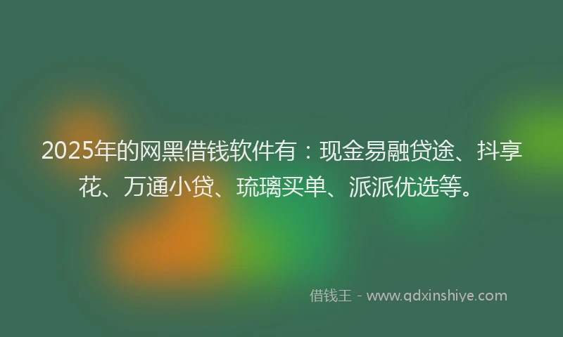 2025年的网黑借钱软件有：现金易融贷途、抖享花、万通小贷、琉璃买单、派派优选等。