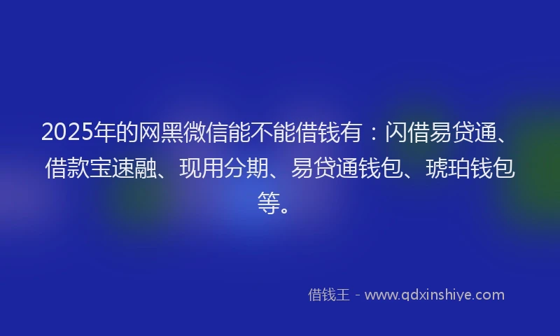 2025年的网黑微信能不能借钱有：闪借易贷通、借款宝速融、现用分期、易贷通钱包、琥珀钱包等。
