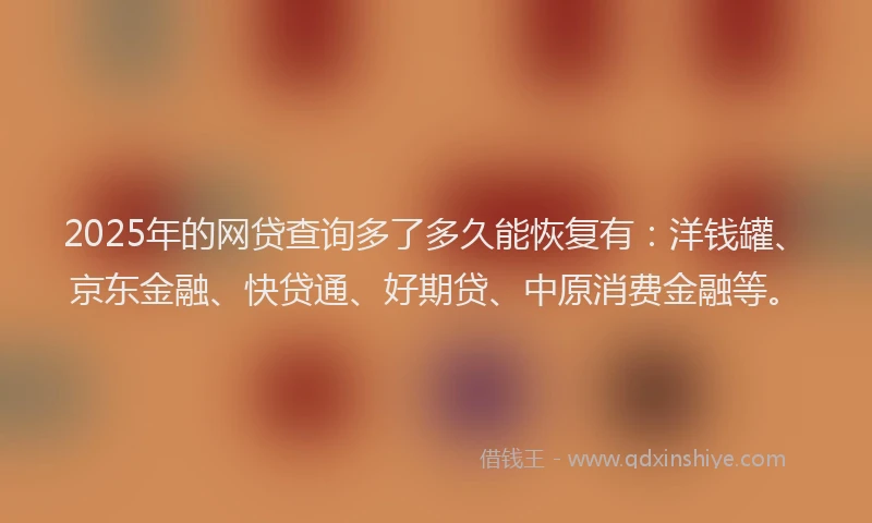 2025年的网贷查询多了多久能恢复有：洋钱罐、京东金融、快贷通、好期贷、中原消费金融等。