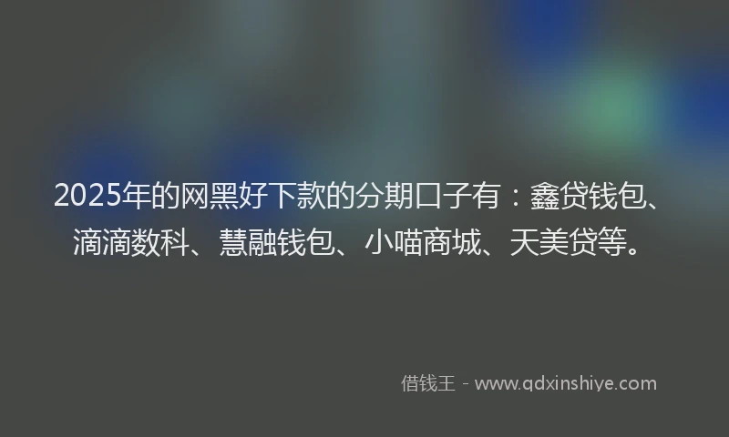 2025年的网黑好下款的分期口子有：鑫贷钱包、滴滴数科、慧融钱包、小喵商城、天美贷等。