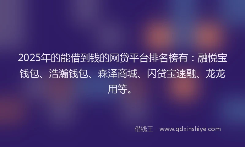 2025年的能借到钱的网贷平台排名榜有：融悦宝钱包、浩瀚钱包、森泽商城、闪贷宝速融、龙龙用等。