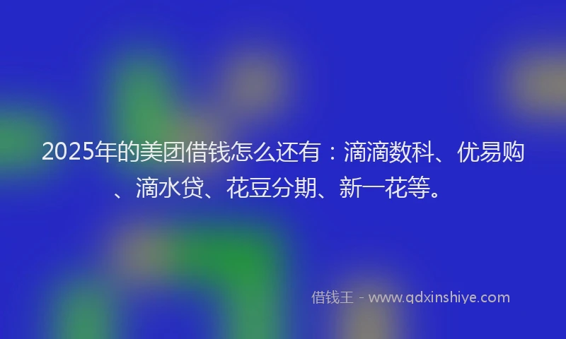 2025年的美团借钱怎么还有：滴滴数科、优易购、滴水贷、花豆分期、新一花等。