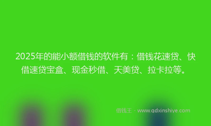 2025年的能小额借钱的软件有：借钱花速贷、快借速贷宝盒、现金秒借、天美贷、拉卡拉等。