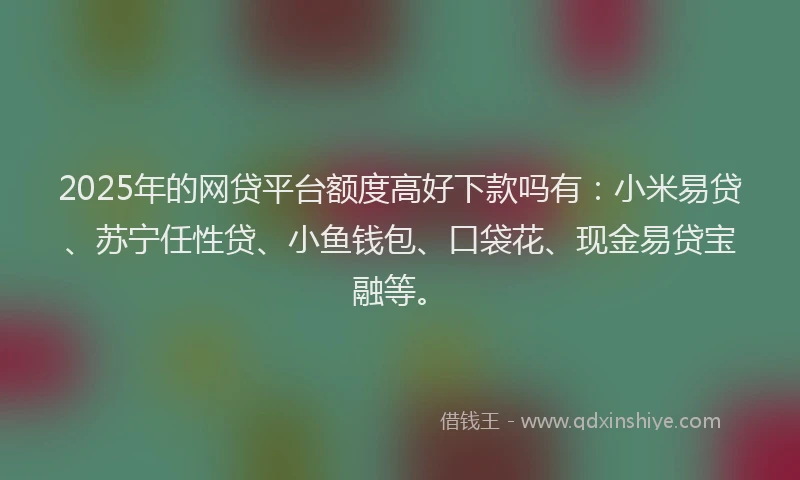 2025年的网贷平台额度高好下款吗有：小米易贷、苏宁任性贷、小鱼钱包、口袋花、现金易贷宝融等。