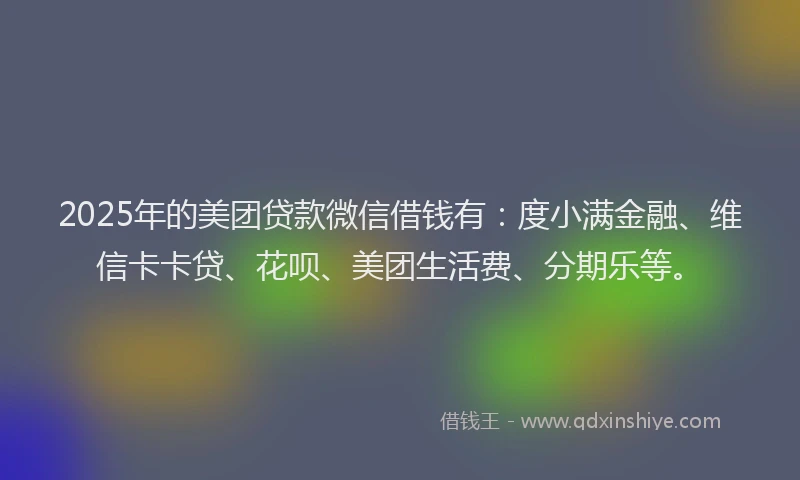 2025年的美团贷款微信借钱有：度小满金融、维信卡卡贷、花呗、美团生活费、分期乐等。