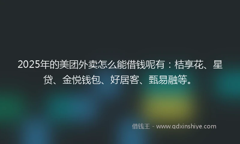 2025年的美团外卖怎么能借钱呢有：桔享花、星贷、金悦钱包、好居客、甄易融等。