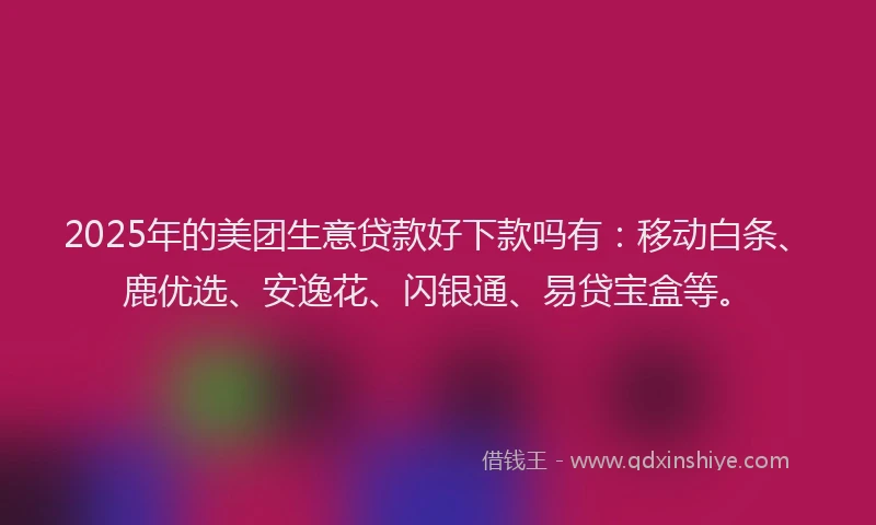 2025年的美团生意贷款好下款吗有：移动白条、鹿优选、安逸花、闪银通、易贷宝盒等。